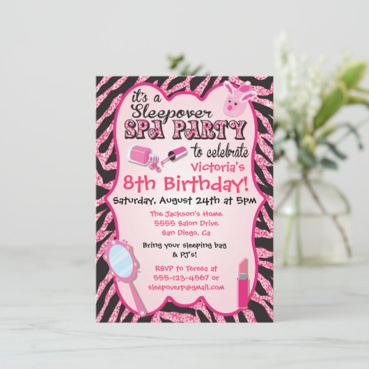 Sparkle Slepover Spa Invitations de fête d'anniver (Debout devant)