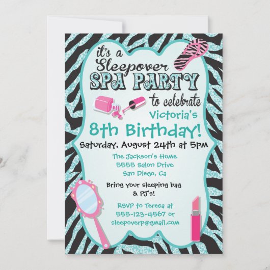 Sparkle Slepover Spa Invitations de fête d'anniver (Devant)