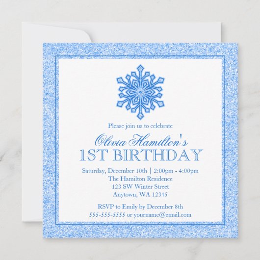 Sparkle Snowflake Blue 1st Birthday Kaart (Voorkant)