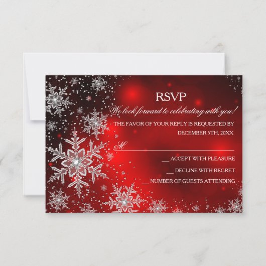Sparkle Snowflake Red Christmas Party RSVP (Voorkant)