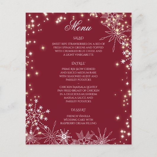 Sparkle Snowflakes et menu Mariage (Devant)