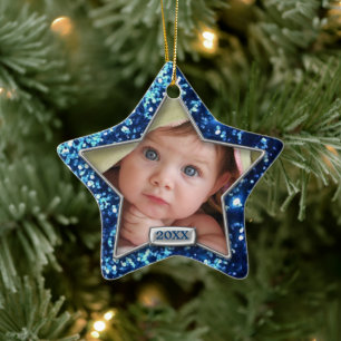 Sparkle Star Blue/Silver-foto Keramisch Ornament