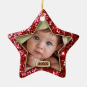 Sparkle Star Red/Gold-foto Keramisch Ornament (Voorkant)