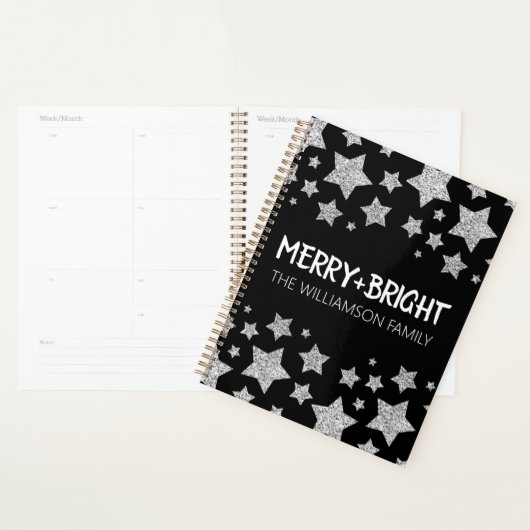 Sparkle Star Vrolijk helder Kerstmis zilver zwart Planner (Display)