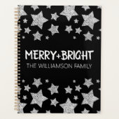 Sparkle Star Vrolijk helder Kerstmis zilver zwart Planner (Voorkant)
