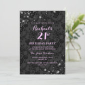 Sparkle Stars 21st Birthday Invitation Kaart (Staand voorkant)
