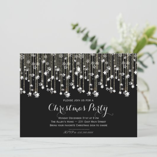 Sparkle Stars Chrismas Uitnodiging (Staand voorkant)