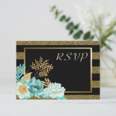 Sparkle Stripe Gold Mint Floral Wedding RSVP (Debout devant)