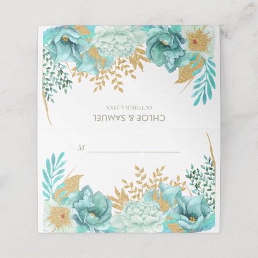 Sparkle Stripe Gouden Mint Bloemen Bruiloft (Buitenkant ongevouwen)