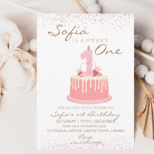 Sparkle Sweet One 1st Birthday Party Kaart