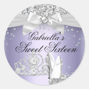 Sparkle Tiara & Hielen Paarse Sweet 16 Sticker