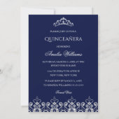 Sparkle Tiara Silver Navy Quinceanera uitnodiging (Achterkant)
