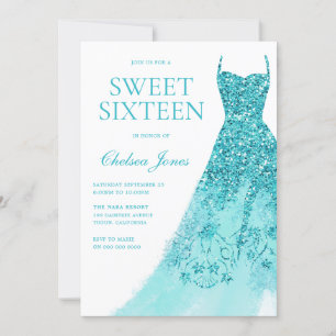 Sparkle Turquoise Jurk Sweet 16 Party Kaart