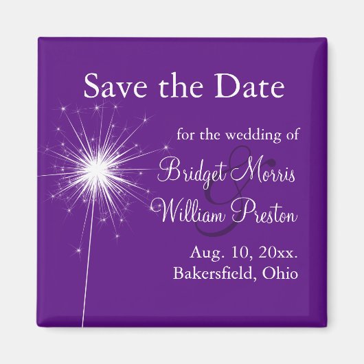 Sparkler Bruiloft Paarse Save the Date Magnet Magneet (Voorkant)