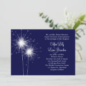 Sparkler bruiloft uitnodiging in blauw (Staand voorkant)