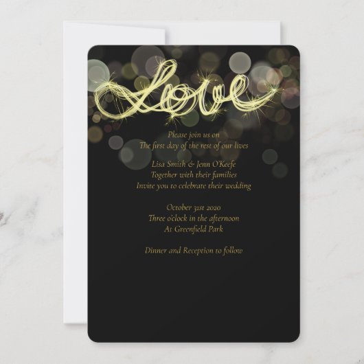 Sparkler Écrire Amour Mariage Invitations (Devant)