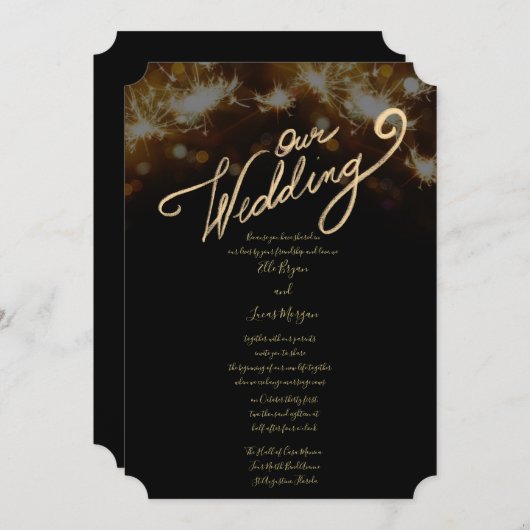 Sparkler Night Wedding Invitation Kaart (Voorkant / Achterkant)