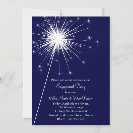 Sparkler Verloving Invitation (blauw) Kaart (Voorkant)