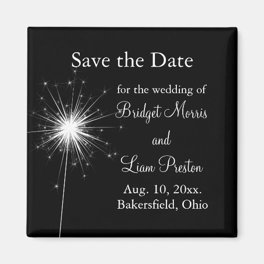 Sparkler Wedding Save the Date (zwart) Magneet (Voorkant)