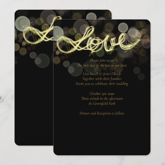 Sparkler Writing Love Wedding Invitations Kaart (Voorkant / Achterkant)