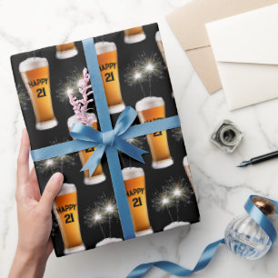 Sparklers in 21-jarige bier cadeaupapier