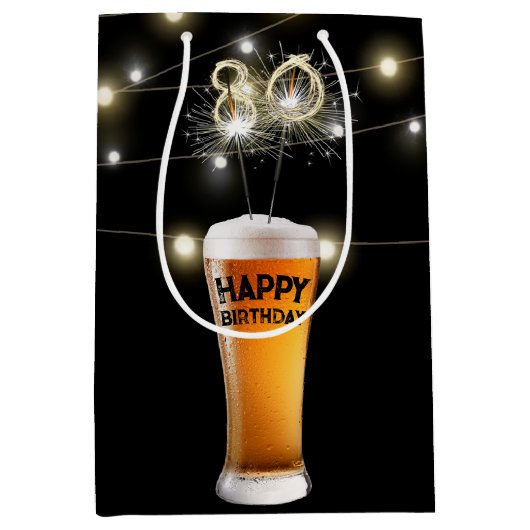 Sparklers in 80e verjaardag bier medium cadeauzakje (Voorkant)