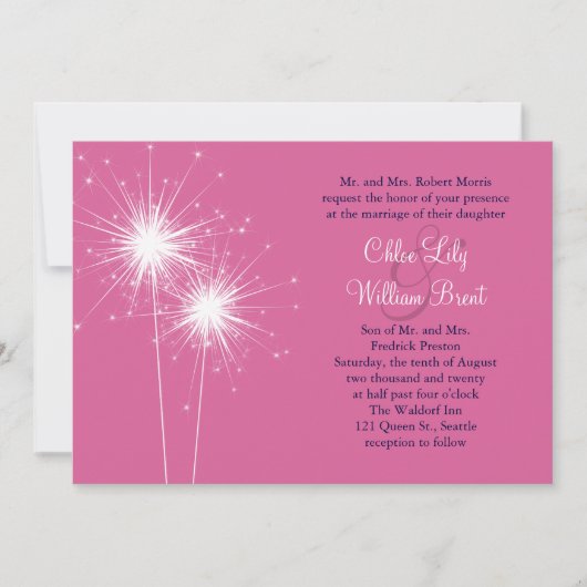 Sparklers Wedding Invitation (roze) Kaart (Voorkant)