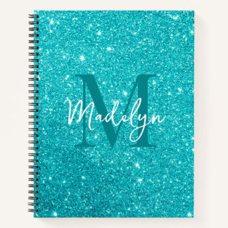  sparkles Blue glitter monogram name girly Notitieboek