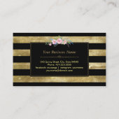 Sparkles Gestreept Goud Glitter Bloemmonogram Visitekaartje (Achterkant)