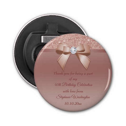 Sparkles & Glamor, Roos Gold Birthday Favor Button Flesopener (Voorkant)