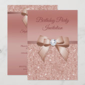 Sparkles & Glamor, Roos Gold Birthday Party Kaart (Voorkant / Achterkant)