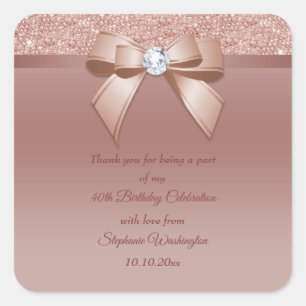 Sparkles & Glamor, Roos Gold Birthday Party Vierkante Sticker