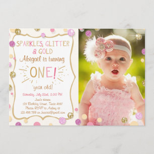 Sparkles Glitter and Gold Birthday Invitation Girl Kaart