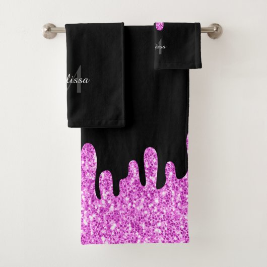 Sparkles Glitter roze zwart monogram Bad Handdoek (Insitu)