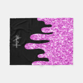 Sparkles Glitter roze zwart monogram Fleece Deken (Voorkant (Horizontaal))