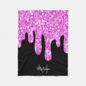 Sparkles Glitter roze zwart monogram Fleece Deken (Voorkant)