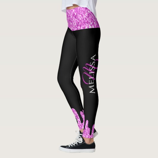 Sparkles Glitter roze zwart monogram Leggings (Links)