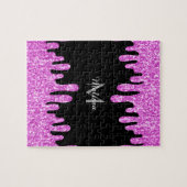 Sparkles Glitter roze zwart monogram Legpuzzel (Horizontaal)