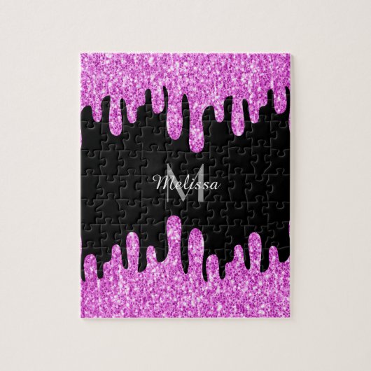 Sparkles Glitter roze zwart monogram Legpuzzel (Verticaal)