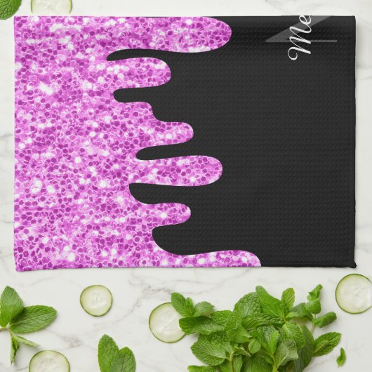 Sparkles Glitter roze zwart monogram Theedoek (Gevouwen)