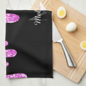 Sparkles Glitter roze zwart monogram Theedoek (Quarter Fold)
