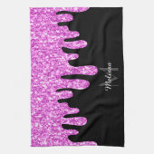 Sparkles Glitter roze zwart monogram Theedoek (Verticaal)