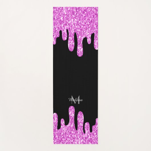 Sparkles Glitter roze zwart monogram Yogamat (Voorkant)