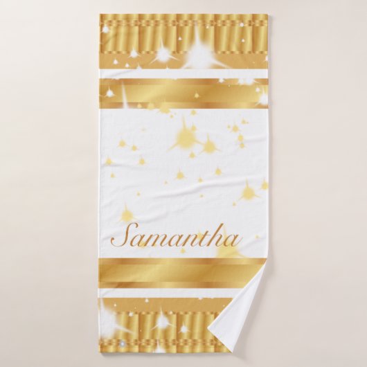 Sparkles gouden en witte scriptnaam bad handdoek (Badhanddoek)
