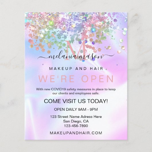 Sparkles Holographic Glitter Elegant Makeup Artist Flyer (Voorkant)