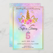 Sparkles Magique Unicorn 5e invitation anniversair (Devant / Derrière)