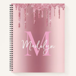  sparkles Pink glitter monogram name girly Notitieboek