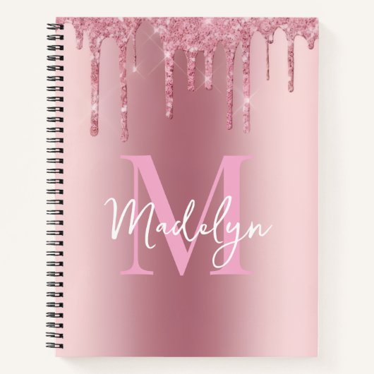 sparkles Pink glitter monogram name girly Notitieboek (Voorkant)