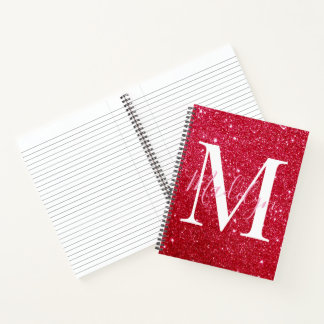 Sparkles Red Glitter Monogram Naam Girly Notitieboek