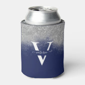 Sparkles Silver Glitter Monogram Blue op maat Blikjeskoeler (Blikje Voorkant)